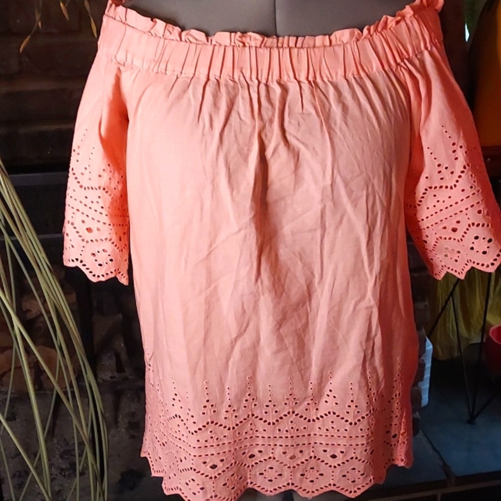 Pink Eyelet Scalloped Edge Blouse by H&M